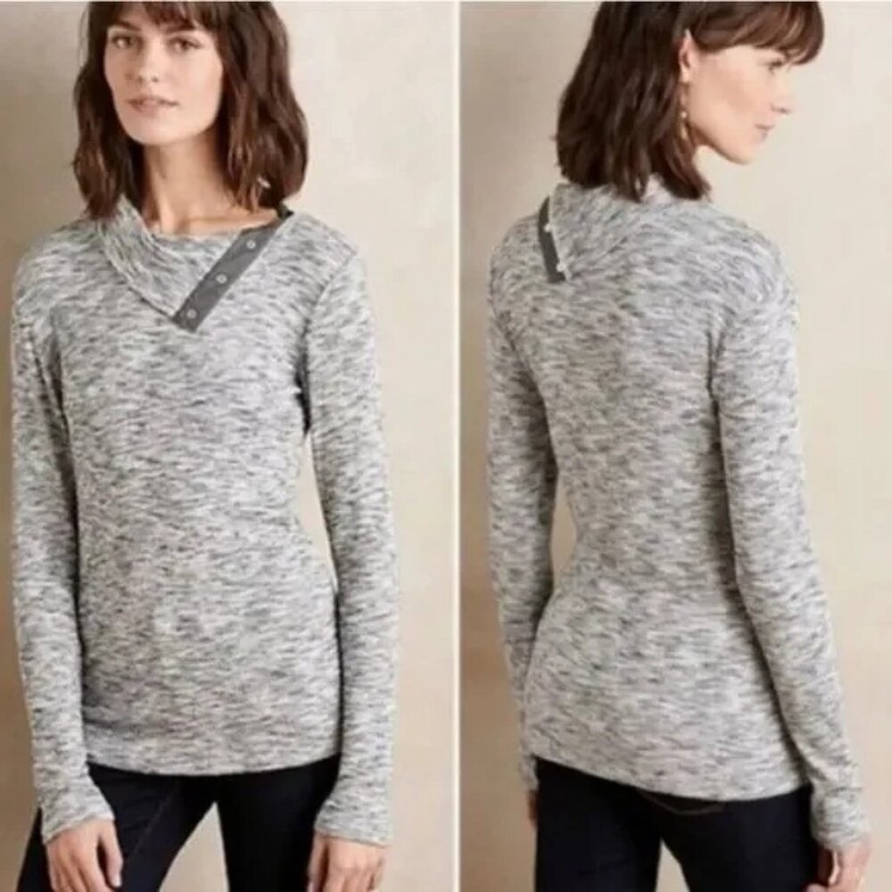 Anthropologie's Dolan Snap Ribbed Turtleneck in Gray White Heather